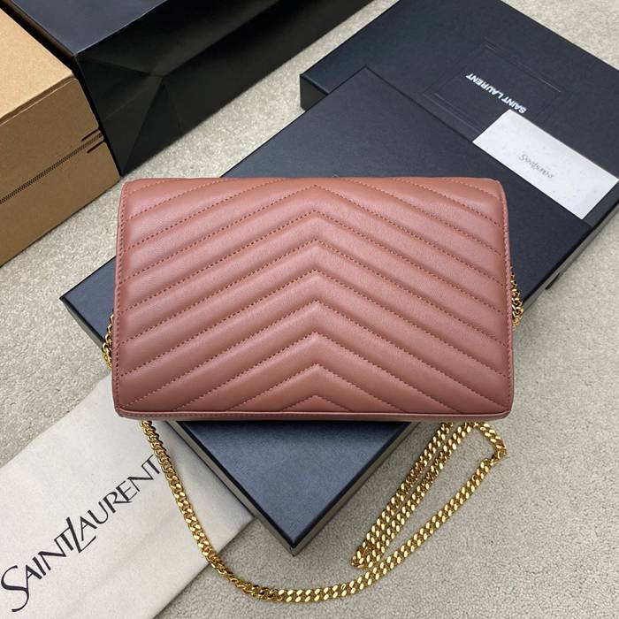 SAINT LAURENT 377828 ラムレザー ピンク、ゴールド ハンドバッグ チェーン、クラシック 14x5cm サイズ:22.5x14x4cm