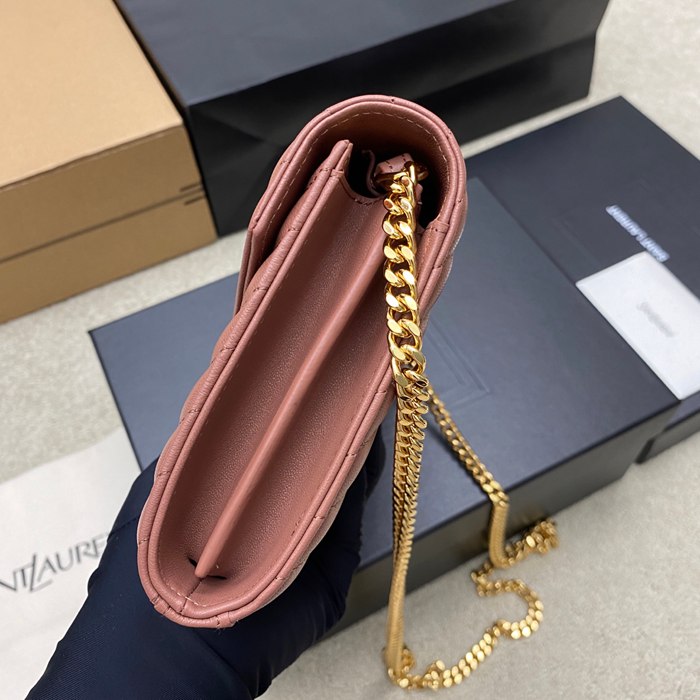 SAINT LAURENT 377828 ラムレザー ピンク、ゴールド ハンドバッグ チェーン、クラシック 14x5cm サイズ:22.5x14x4cm