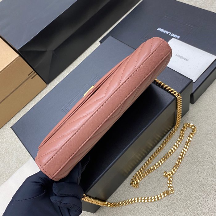 SAINT LAURENT 377828 ラムレザー ピンク、ゴールド ハンドバッグ チェーン、クラシック 14x5cm サイズ:22.5x14x4cm