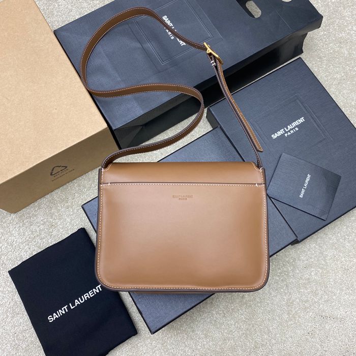 SAINT LAURENT 718556 カーフレザー ブラウン、ゴールド ハンドバッグ ニキ、クラシック 22x16cm サイズ:22x16cm