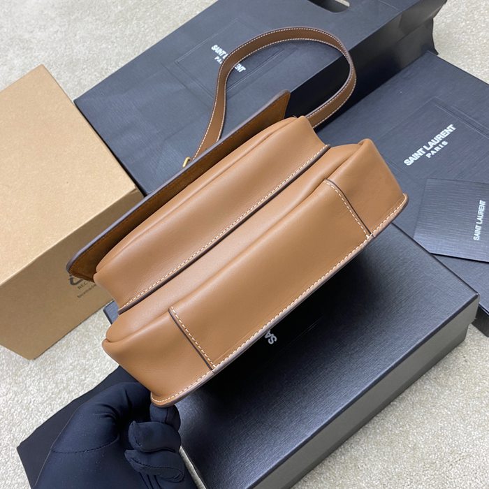 SAINT LAURENT 718556 カーフレザー ブラウン、ゴールド ハンドバッグ ニキ、クラシック 22x16cm サイズ:22x16cm