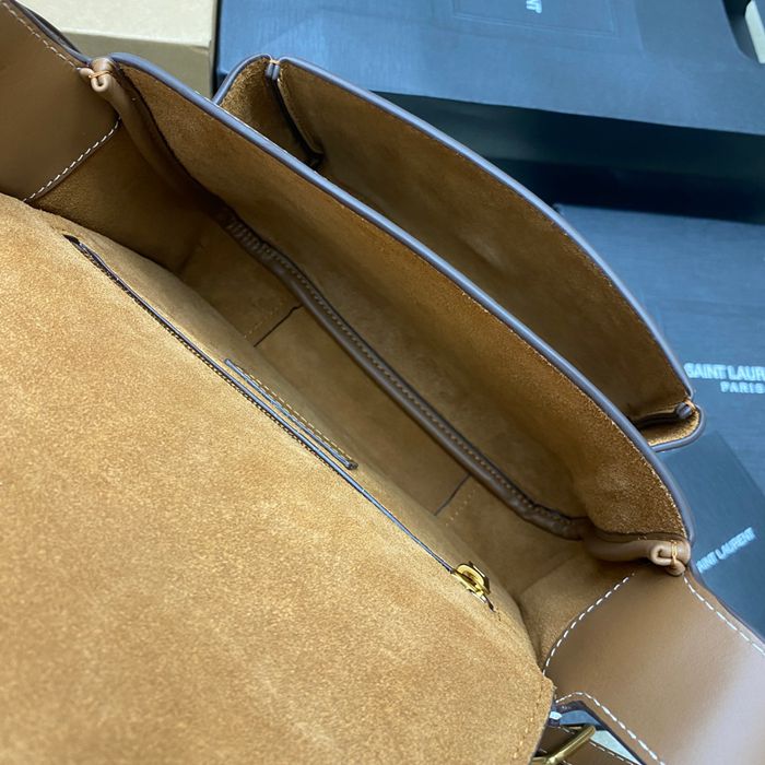 SAINT LAURENT 718556 カーフレザー ブラウン、ゴールド ハンドバッグ ニキ、クラシック 22x16cm サイズ:22x16cm