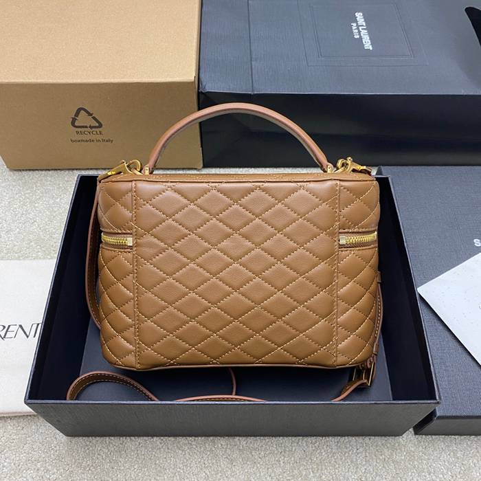SAINT LAURENT 851572 ラムレザー ブラウン、ゴールド ハンドバッグ クラシック 15x8cm サイズ:22.5x15x8cm