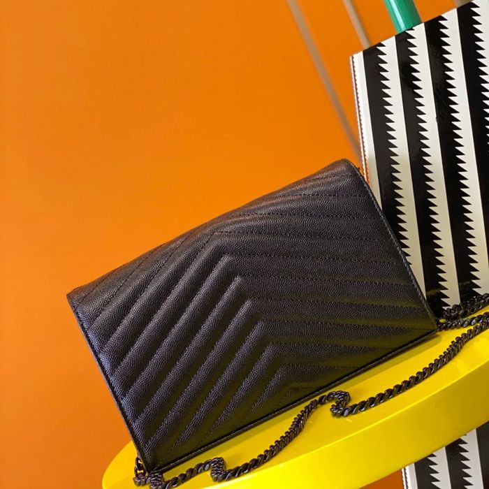 SAINT LAURENT 377828 カーフレザー ゴールド 斜め掛けバッグ、封筒バッグ 封筒、クラシック 14x5cm サイズ:22.5x14x4cm