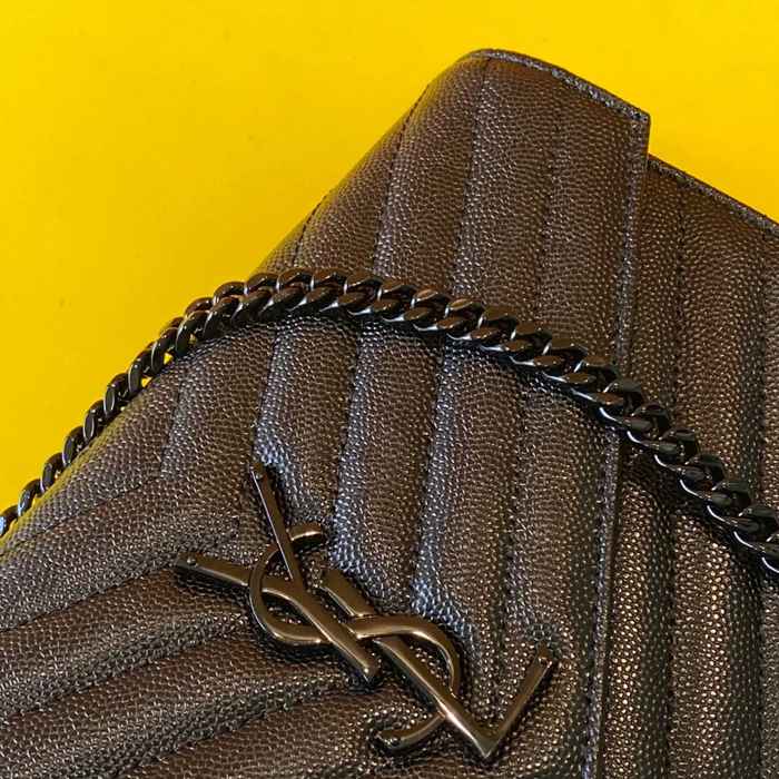 SAINT LAURENT 377828 カーフレザー ゴールド 斜め掛けバッグ、封筒バッグ 封筒、クラシック 14x5cm サイズ:22.5x14x4cm