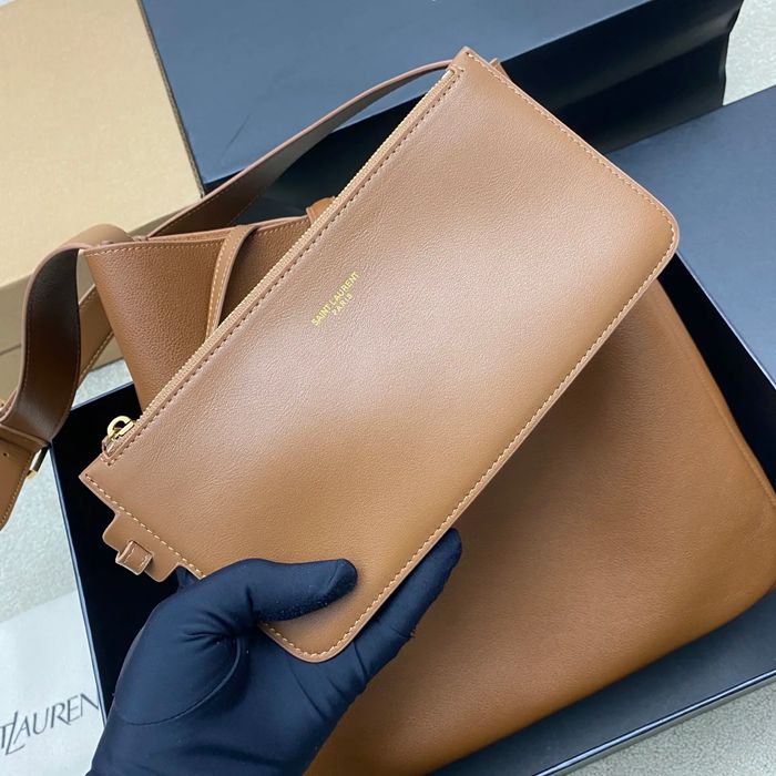 SAINT LAURENT 850545 カーフレザー ブラック、ブラウン、ゴールド ショルダーバッグ、脇下バッグ クラシック 31x30x13cm サイズ:31x30x13cm