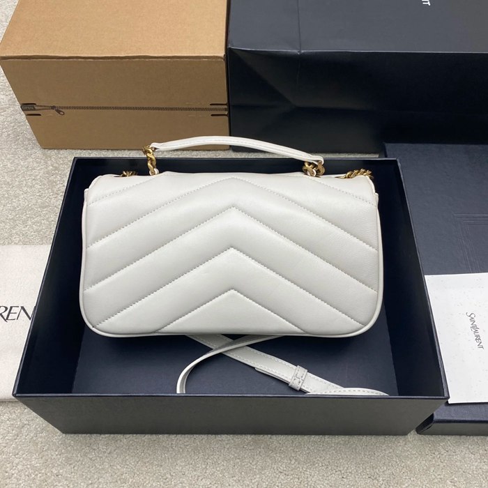 SAINT LAURENT 869461 ラムレザー ホワイト、ゴールド 斜め掛けバッグ チェーン 25x13cm サイズ:25x13cm