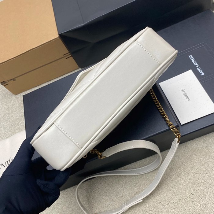 SAINT LAURENT 869461 ラムレザー ホワイト、ゴールド 斜め掛けバッグ チェーン 25x13cm サイズ:25x13cm