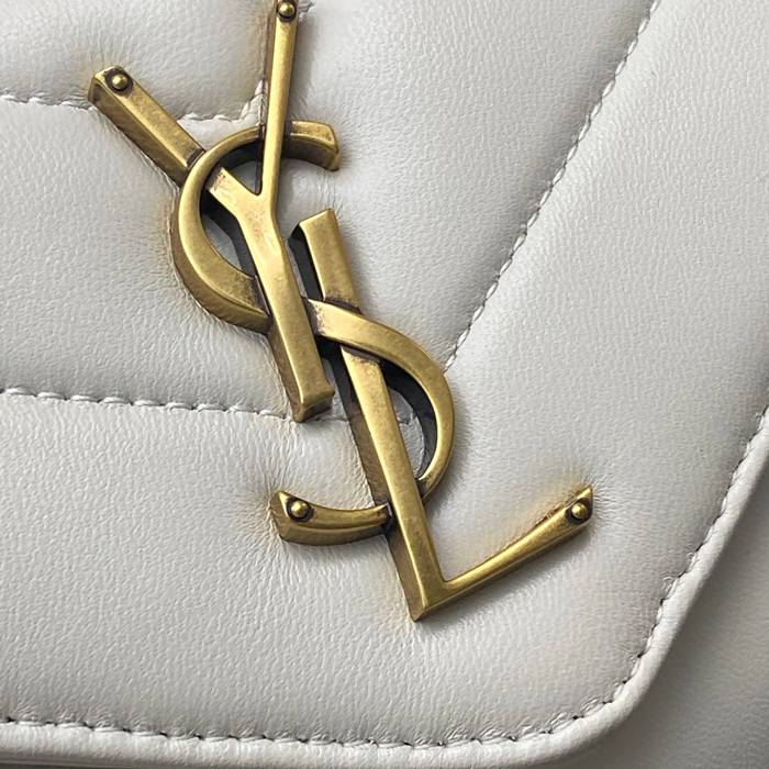 SAINT LAURENT 869461 ラムレザー ホワイト、ゴールド 斜め掛けバッグ チェーン 25x13cm サイズ:25x13cm