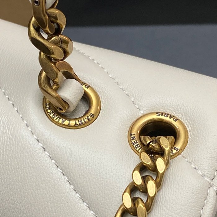 SAINT LAURENT 869461 ラムレザー ホワイト、ゴールド 斜め掛けバッグ チェーン 25x13cm サイズ:25x13cm