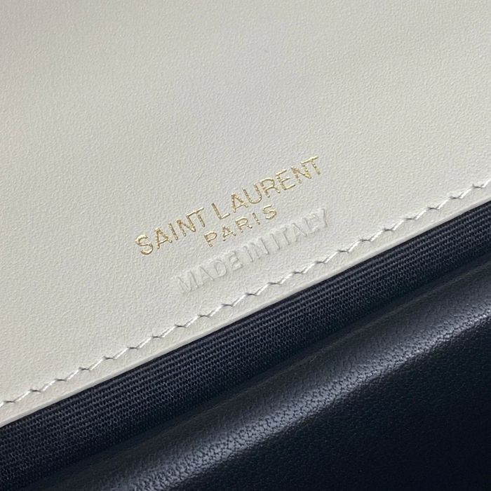 SAINT LAURENT 869461 ラムレザー ホワイト、ゴールド 斜め掛けバッグ チェーン 25x13cm サイズ:25x13cm