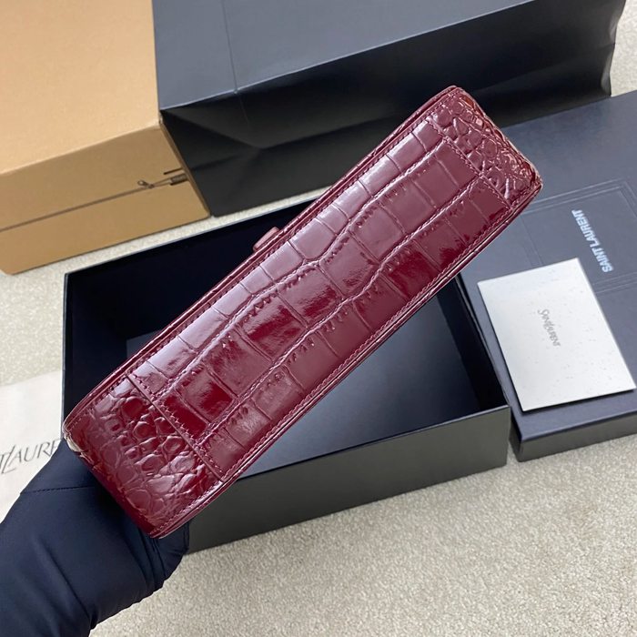 SAINT LAURENT 657228 ワニ革 レッド、ゴールド ショルダーバッグ、脇下バッグ クラシック 16x6cm サイズ:24.5x16x6cm