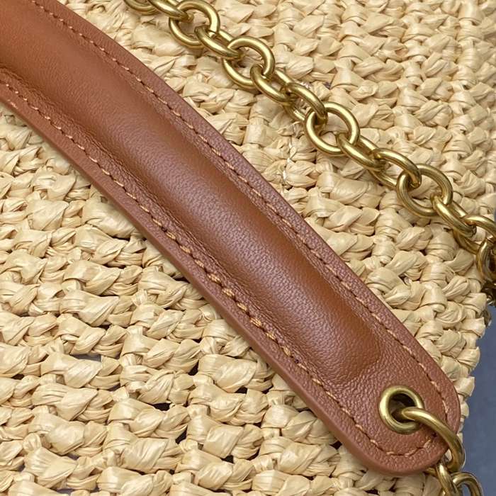 SAINT LAURENT 829271 編み レッド、ゴールド 斜め掛けバッグ、チェーンバッグ、封筒バッグ チェーン、封筒、カリプソ、ミニ 19x12cm サイズ:19x12cm