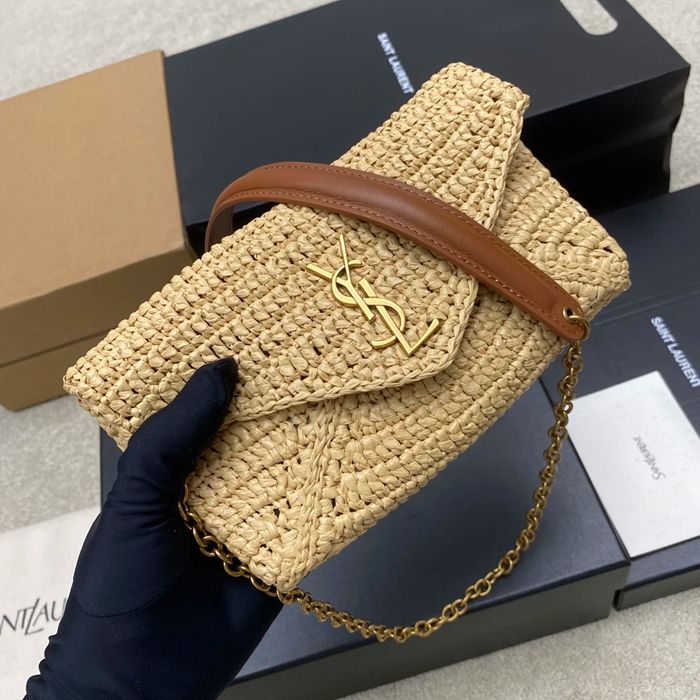 SAINT LAURENT 829271 編み レッド、ゴールド 斜め掛けバッグ、チェーンバッグ、封筒バッグ チェーン、封筒、カリプソ、ミニ 19x12cm サイズ:19x12cm