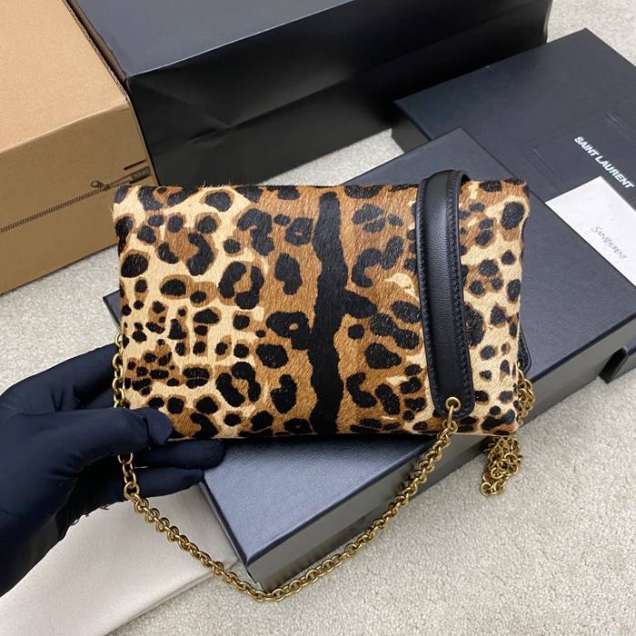 SAINT LAURENT 829271 ラムレザー、ホースヘア ゴールド、レオパード、ホースヘア 斜め掛けバッグ、ハンドバッグ、封筒バッグ 封筒 19x12cm サイズ:19x12cm
