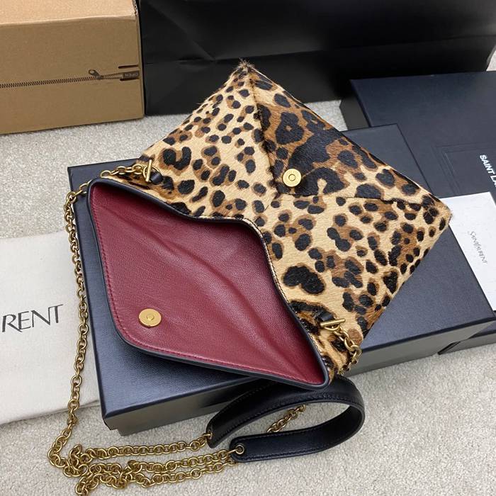 SAINT LAURENT 829271 ラムレザー、ホースヘア ゴールド、レオパード、ホースヘア 斜め掛けバッグ、ハンドバッグ、封筒バッグ 封筒 19x12cm サイズ:19x12cm