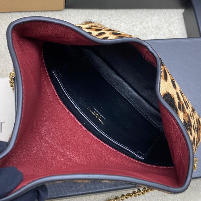 SAINT LAURENT 829271 ラムレザー、ホースヘア ゴールド、レオパード、ホースヘア 斜め掛けバッグ、ハンドバッグ、封筒バッグ 封筒 19x12cm サイズ:19x12cm