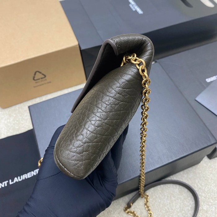 SAINT LAURENT 819271 ラムレザー、エレファント グリーン、ゴールド、エレファント 斜め掛けバッグ、チェーンバッグ、封筒バッグ チェーン、封筒、カリプソ、ミニ 19x12cm サイズ:19x12cm
