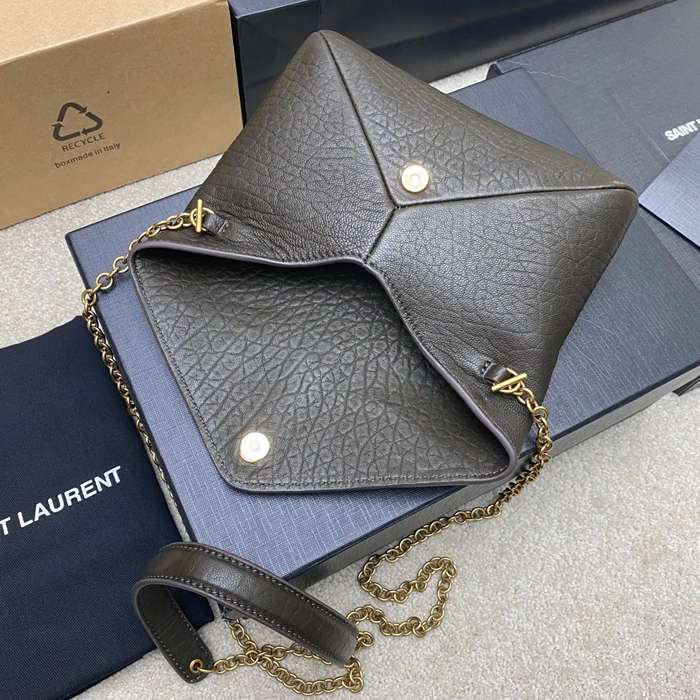 SAINT LAURENT 819271 ラムレザー、エレファント グリーン、ゴールド、エレファント 斜め掛けバッグ、チェーンバッグ、封筒バッグ チェーン、封筒、カリプソ、ミニ 19x12cm サイズ:19x12cm
