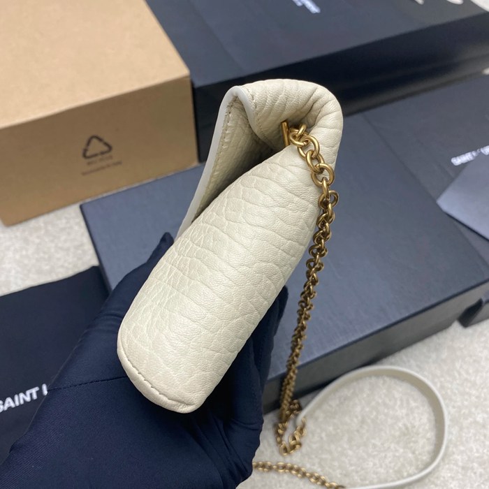 SAINT LAURENT 819271 ラムレザー、エレファント ホワイト、ゴールド、クリーム 斜め掛けバッグ、チェーンバッグ、封筒バッグ チェーン、封筒、カリプソ、ミニ 19x12cm サイズ:19x12cm