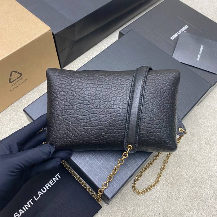 SAINT LAURENT 819271 ラムレザー、エレファント ブラック、ゴールド、エレファント 斜め掛けバッグ、チェーンバッグ、封筒バッグ チェーン、封筒、カリプソ、ミニ 19x12cm サイズ:19x12cm