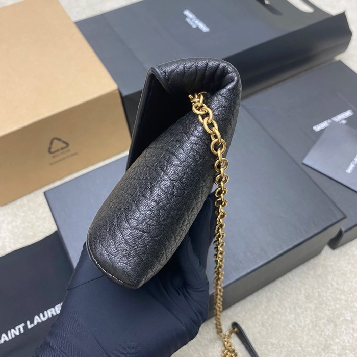 SAINT LAURENT 819271 ラムレザー、エレファント ブラック、ゴールド、エレファント 斜め掛けバッグ、チェーンバッグ、封筒バッグ チェーン、封筒、カリプソ、ミニ 19x12cm サイズ:19x12cm