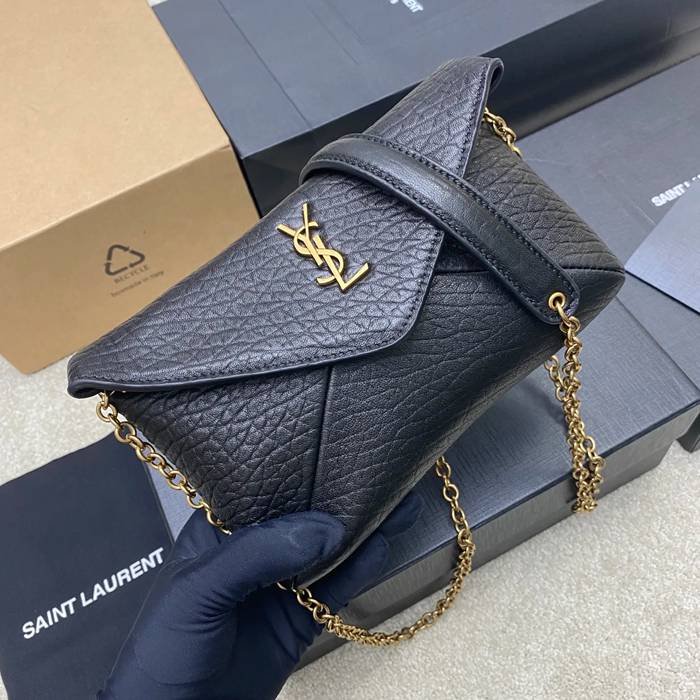 SAINT LAURENT 819271 ラムレザー、エレファント ブラック、ゴールド、エレファント 斜め掛けバッグ、チェーンバッグ、封筒バッグ チェーン、封筒、カリプソ、ミニ 19x12cm サイズ:19x12cm
