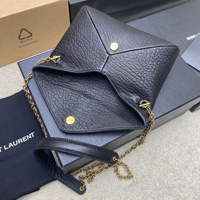 SAINT LAURENT 819271 ラムレザー、エレファント ブラック、ゴールド、エレファント 斜め掛けバッグ、チェーンバッグ、封筒バッグ チェーン、封筒、カリプソ、ミニ 19x12cm サイズ:19x12cm