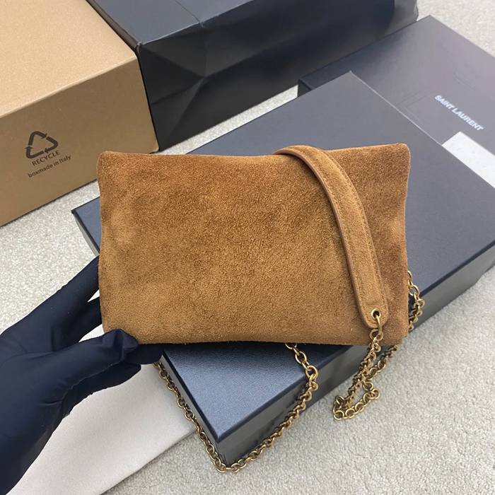 SAINT LAURENT 819271 ラムレザー、エレファント ゴールド、キャラメル、マット 斜め掛けバッグ、チェーンバッグ、封筒バッグ チェーン、封筒、カリプソ、ミニ 19x12cm サイズ:19x12cm