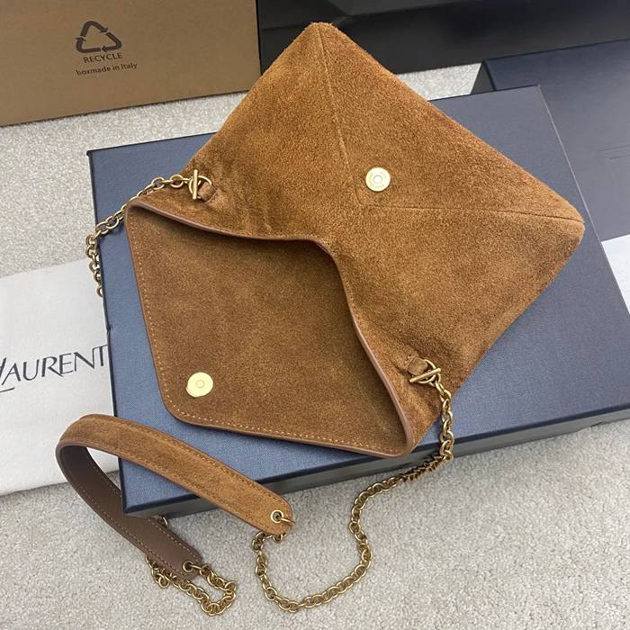 SAINT LAURENT 819271 ラムレザー、エレファント ゴールド、キャラメル、マット 斜め掛けバッグ、チェーンバッグ、封筒バッグ チェーン、封筒、カリプソ、ミニ 19x12cm サイズ:19x12cm