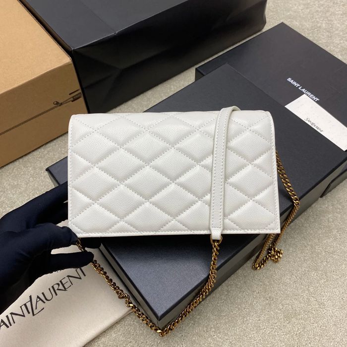 SAINT LAURENT 871140 ラムレザー ホワイト、ゴールド、クリーム 斜め掛けバッグ、チェーンバッグ チェーン、ベッキー 20x13cm サイズ:20x13cm