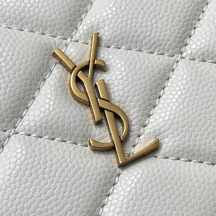 SAINT LAURENT 871140 ラムレザー ホワイト、ゴールド、クリーム 斜め掛けバッグ、チェーンバッグ チェーン、ベッキー 20x13cm サイズ:20x13cm