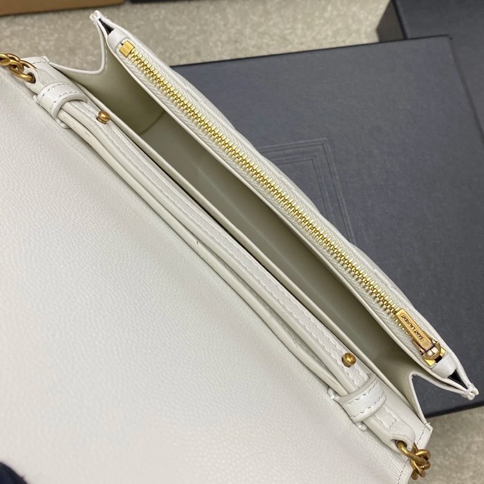 SAINT LAURENT 871140 ラムレザー ホワイト、ゴールド、クリーム 斜め掛けバッグ、チェーンバッグ チェーン、ベッキー 20x13cm サイズ:20x13cm