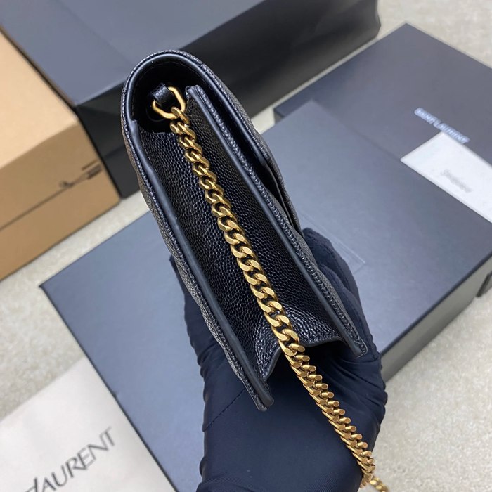 SAINT LAURENT 871140 ラムレザー ブラック、ゴールド、ボール 斜め掛けバッグ、チェーンバッグ チェーン、ベッキー 20x13cm サイズ:20x13cm
