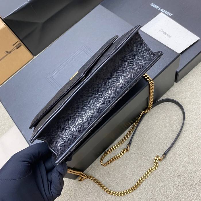 SAINT LAURENT 871140 ラムレザー ブラック、ゴールド、ボール 斜め掛けバッグ、チェーンバッグ チェーン、ベッキー 20x13cm サイズ:20x13cm