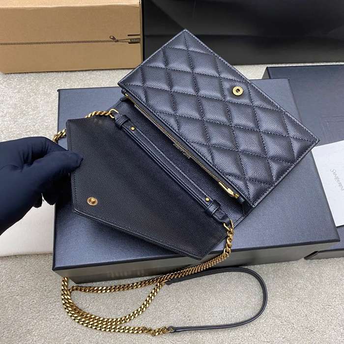 SAINT LAURENT 871140 ラムレザー ブラック、ゴールド、ボール 斜め掛けバッグ、チェーンバッグ チェーン、ベッキー 20x13cm サイズ:20x13cm