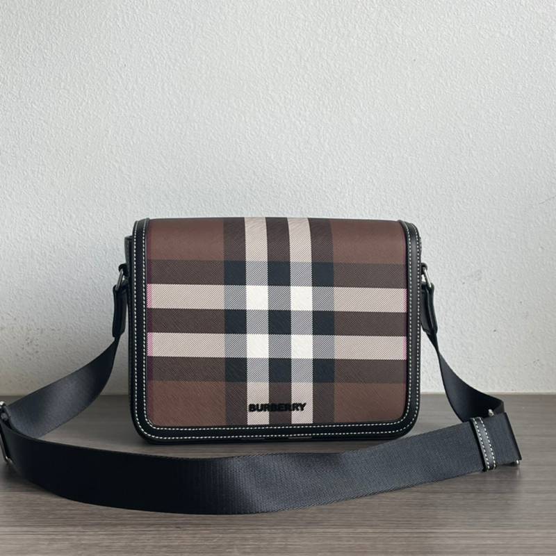 BURBERRY メッセンジャーバッグ チェック レザー メンズ 25.5×21.5×6.5cm