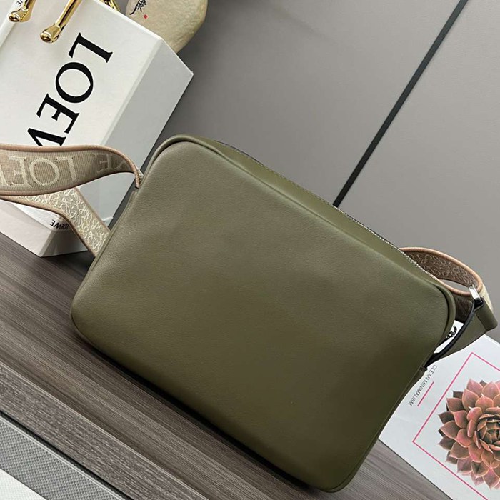 LOEWE ミリタリー メッセンジャーバッグ レザー×ジャカード メンズ 24.5×18×10.5cm