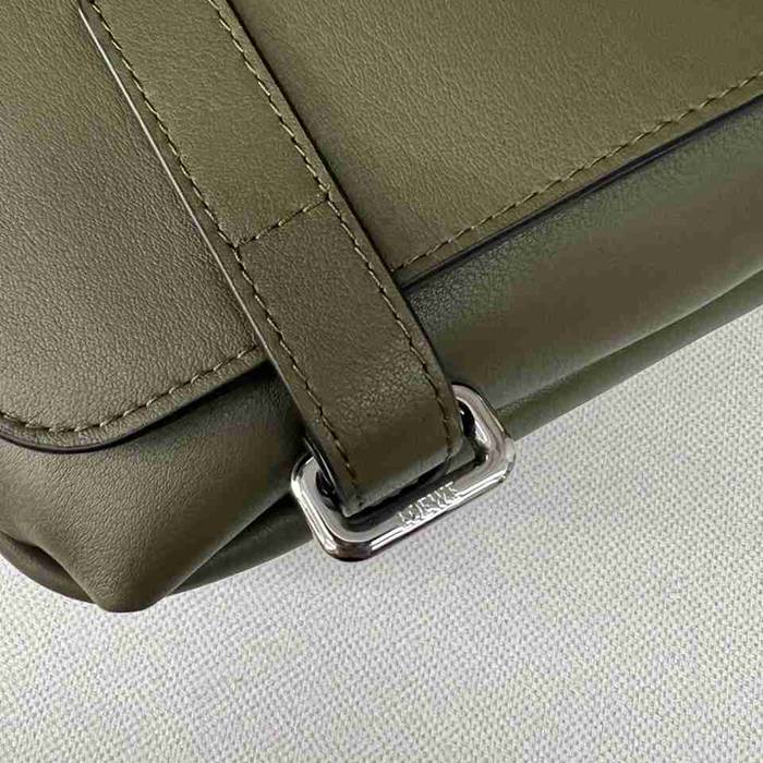LOEWE ミリタリー メッセンジャーバッグ レザー×ジャカード メンズ 24.5×18×10.5cm