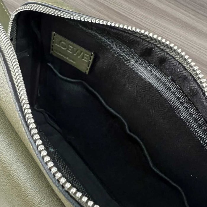 LOEWE ミリタリー メッセンジャーバッグ レザー×ジャカード メンズ 24.5×18×10.5cm