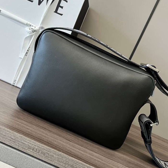 LOEWE ミリタリー メッセンジャーバッグ レザー×ジャカード メンズ 24.5×18×10.5cm
