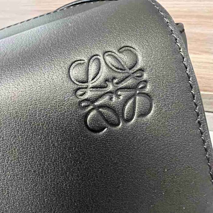 LOEWE ミリタリー メッセンジャーバッグ レザー×ジャカード メンズ 24.5×18×10.5cm