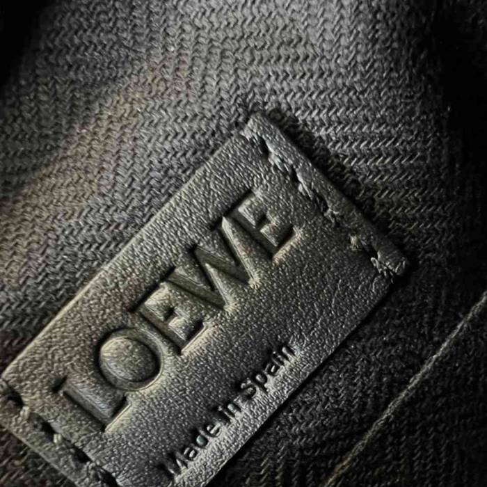 LOEWE ミリタリー メッセンジャーバッグ レザー×ジャカード メンズ 24.5×18×10.5cm