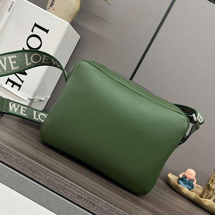 LOEWE ミリタリー メッセンジャーバッグ レザー×ジャカード メンズ 24.5×18×10.5cm
