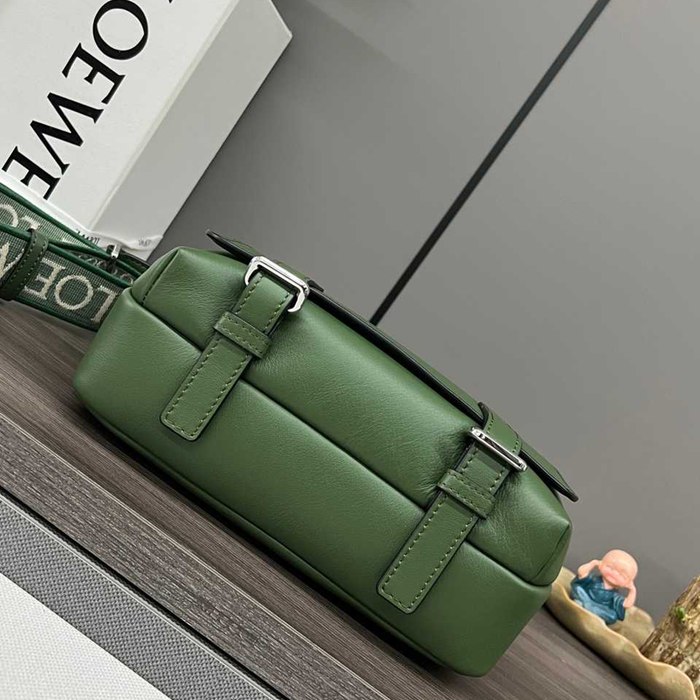 LOEWE ミリタリー メッセンジャーバッグ レザー×ジャカード メンズ 24.5×18×10.5cm