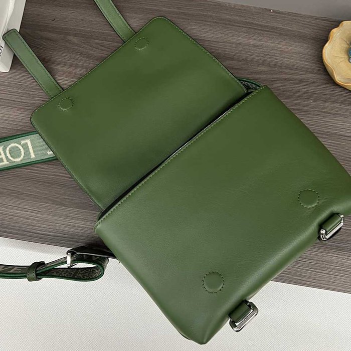 LOEWE ミリタリー メッセンジャーバッグ レザー×ジャカード メンズ 24.5×18×10.5cm