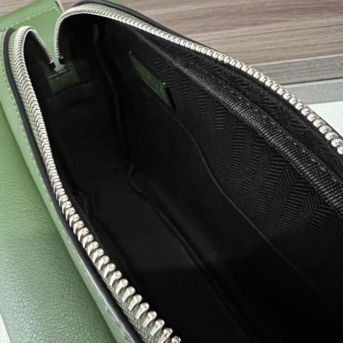 LOEWE ミリタリー メッセンジャーバッグ レザー×ジャカード メンズ 24.5×18×10.5cm