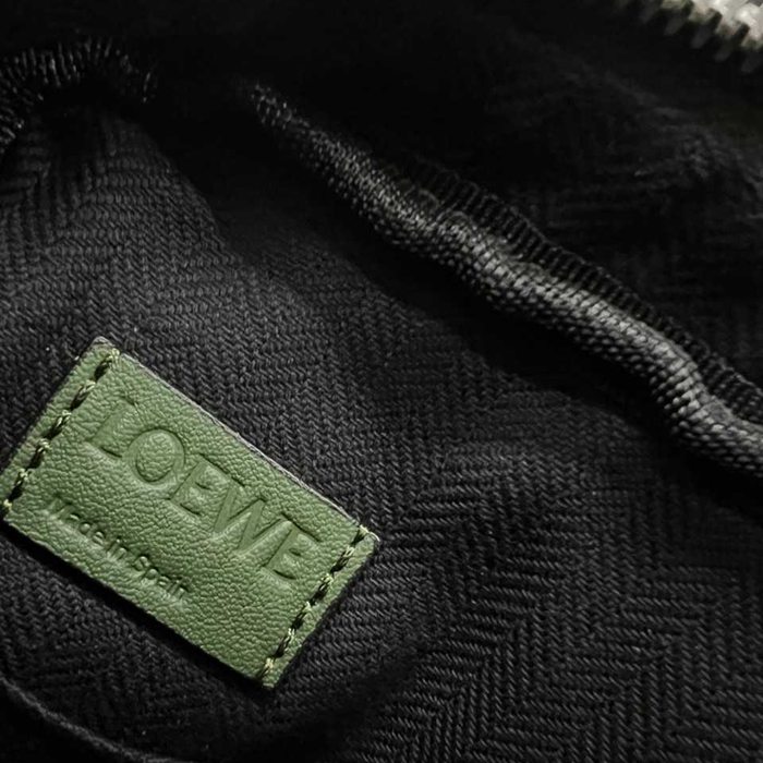 LOEWE ミリタリー メッセンジャーバッグ レザー×ジャカード メンズ 24.5×18×10.5cm