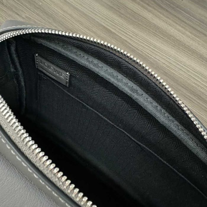 LOEWE ミリタリー メッセンジャーバッグ レザー×ジャカード メンズ 24.5×18×10.5cm