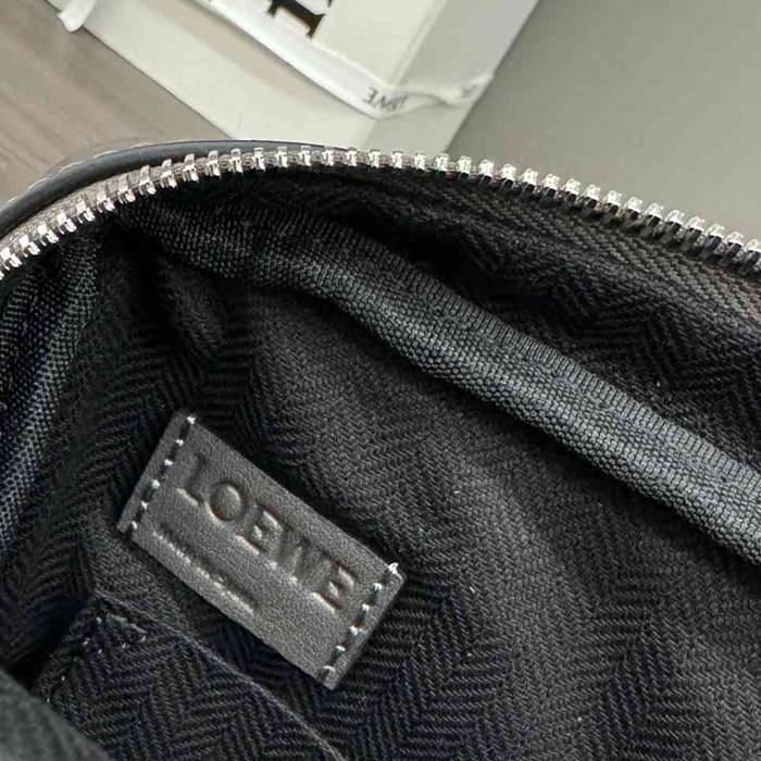 LOEWE ミリタリー メッセンジャーバッグ レザー×ジャカード メンズ 24.5×18×10.5cm